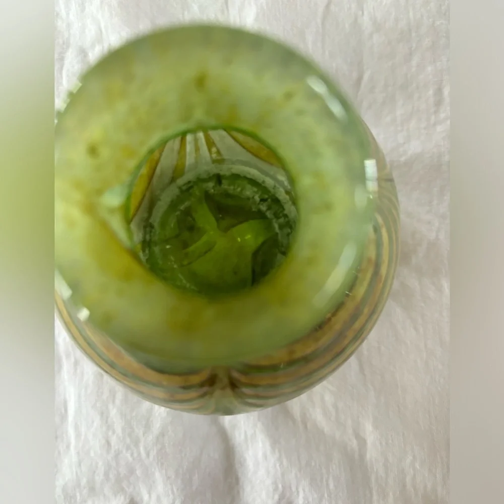 Vintage CZECH‎ green silver glass vase, bohemian art glass.